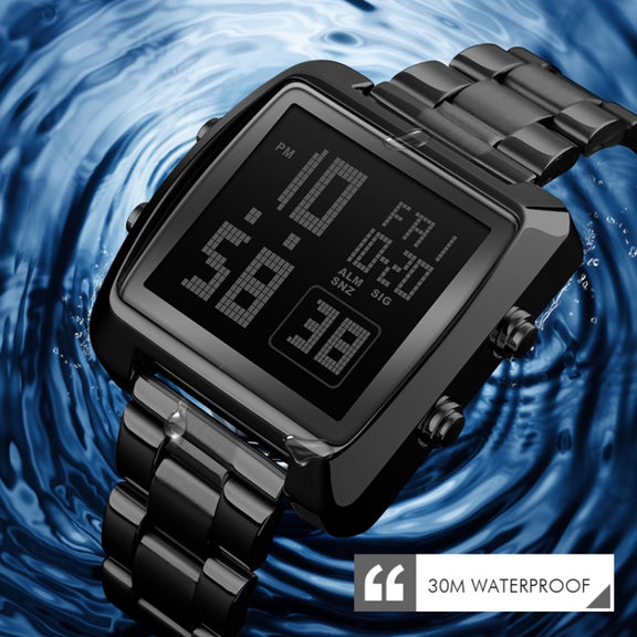 SKMEI 1369 Retro Water-resistant Gold Watch Men Steel Belt Luminous Square Watch(Black)