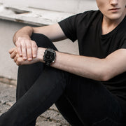 SKMEI 1369 Retro Water-resistant Gold Watch Men Steel Belt Luminous Square Watch(Black)