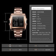 SKMEI 1369 Retro Water-resistant Gold Watch Men Steel Belt Luminous Square Watch(Black)