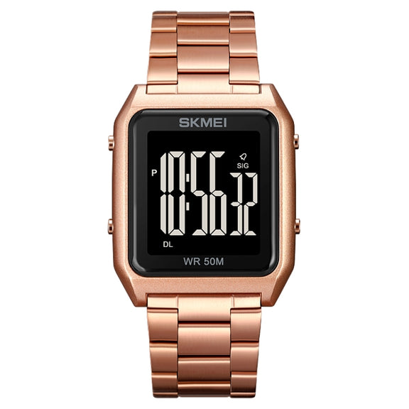 SKMEI 1879 Square Large Screen Men Steel Belt Multi-function EL Luminous Watch, Color: Rose Gold