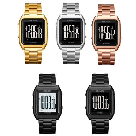 SKMEI 1879 Square Large Screen Men Steel Belt Multi-function EL Luminous Watch, Color: Silver