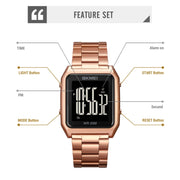 SKMEI 1879 Square Large Screen Men Steel Belt Multi-function EL Luminous Watch, Color: Silver