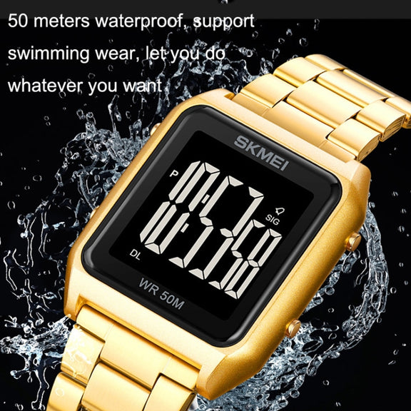 SKMEI 1879 Square Large Screen Men Steel Belt Multi-function EL Luminous Watch, Color: Silver