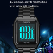SKMEI 1879 Square Large Screen Men Steel Belt Multi-function EL Luminous Watch, Color: Black Black Machine