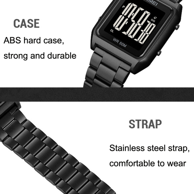 SKMEI 1879 Square Large Screen Men Steel Belt Multi-function EL Luminous Watch, Color: Black White Machine - free shipping - PMC TechLife - Order now!