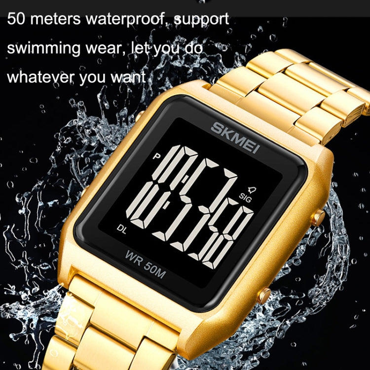 SKMEI 1879 Square Large Screen Men Steel Belt Multi-function EL Luminous Watch, Color: Black White Machine - free shipping - PMC TechLife - Order now!