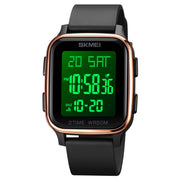 SKMEI 1858 Square Water-resistant Digital Dual Display LED Luminous Watch(Rose Gold)