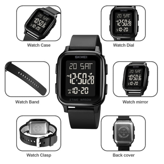 SKMEI 1858 Square Water-resistant Digital Dual Display LED Luminous Watch(Red)