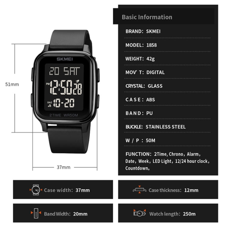 SKMEI 1858 Square Water-resistant Digital Dual Display LED Luminous Watch(Blue)