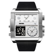 SKMEI 2020 Square Large Dial Triple Movement Men Sports Watch(Silver Shell Black Belt Black Machine)