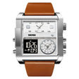 SKMEI 2020 Square Large Dial Triple Movement Men Sports Watch(Silver Shell Brown Belt Black Machine) - free shipping - PMC TechLife - Order now!
