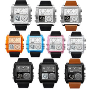 SKMEI 2020 Square Large Dial Triple Movement Men Sports Watch(Silver Shell Black Belt Black Machine)