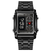 SKMEI 1868 Square Double Display Water-resistant Men Watch, Style: Steel Belt (Black)