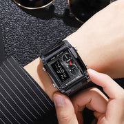 SKMEI 1868 Square Double Display Water-resistant Men Watch, Style: Leather Belt (Black)