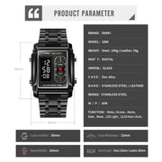 SKMEI 1868 Square Double Display Water-resistant Men Watch, Style: Leather Belt (Black)