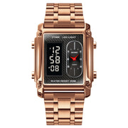SKMEI 1868 Square Double Display Water-resistant Men Watch, Style: Steel Belt (Rose Gold)