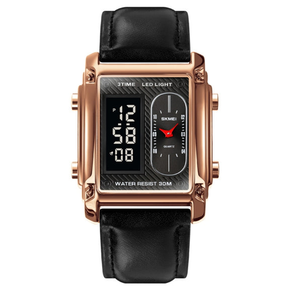 SKMEI 1868 Square Double Display Water-resistant Men Watch, Style: Leather Belt (Rose Gold)