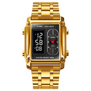 SKMEI 1868 Square Double Display Water-resistant Men Watch, Style: Steel Belt (Gold)