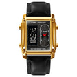 SKMEI 1868 Square Double Display Waterproof Men Watch, Style: Leather Belt (Gold) - free shipping - PMC TechLife - Order now!