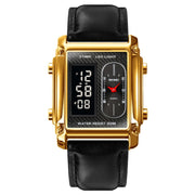 SKMEI 1868 Square Double Display Water-resistant Men Watch, Style: Leather Belt (Gold)