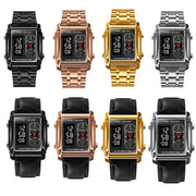 SKMEI 1868 Square Double Display Water-resistant Men Watch, Style: Leather Belt (Gold)