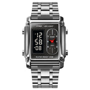 SKMEI 1868 Square Double Display Water-resistant Men Watch, Style: Steel Belt (Silver)