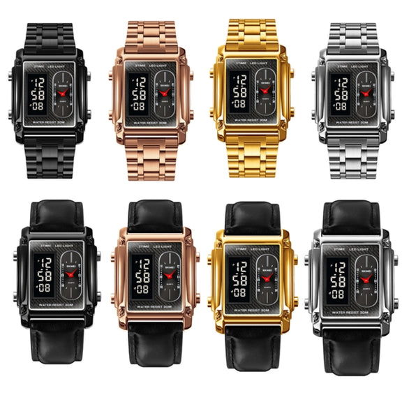 SKMEI 1868 Square Double Display Water-resistant Men Watch, Style: Steel Belt (Silver)