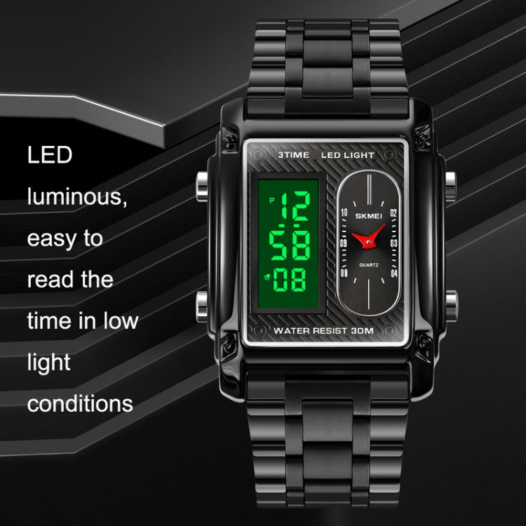 SKMEI 1868 Square Double Display Waterproof Men Watch, Style: Steel Belt (Silver) - free shipping - PMC TechLife - Order now!