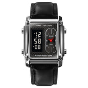SKMEI 1868 Square Double Display Water-resistant Men Watch, Style: Leather Belt (Silver)