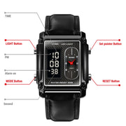 SKMEI 1868 Square Double Display Water-resistant Men Watch, Style: Leather Belt (Silver)