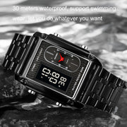 SKMEI 1868 Square Double Display Water-resistant Men Watch, Style: Leather Belt (Silver)