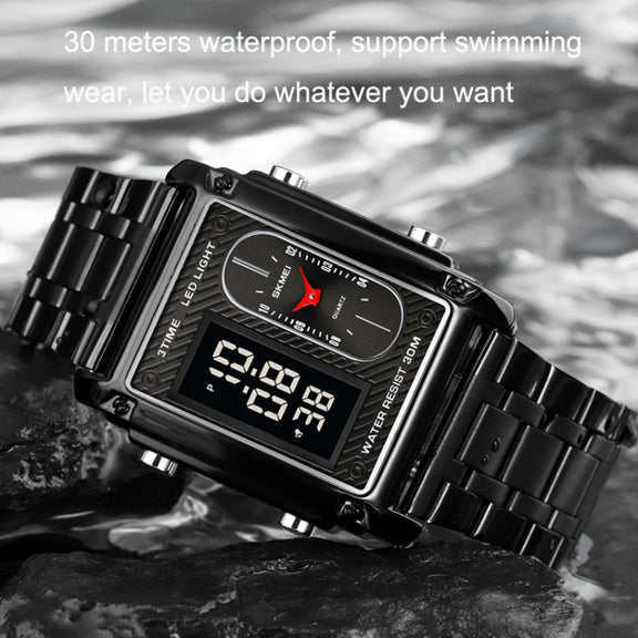 SKMEI 1868 Square Double Display Water-resistant Men Watch, Style: Leather Belt (Silver)