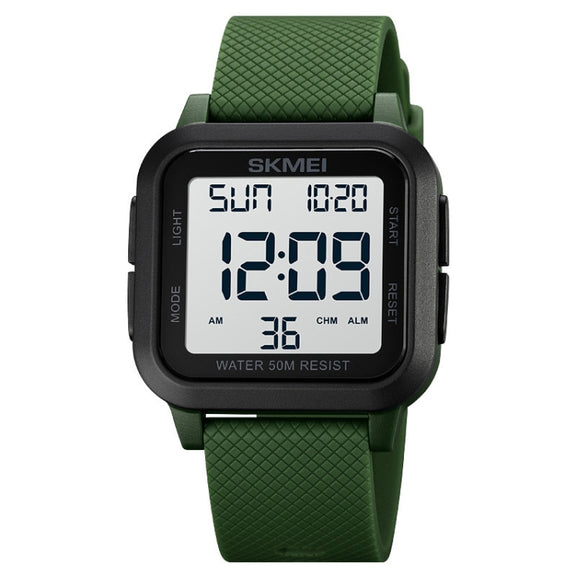 SKMEI 1894 Square Sports Water-resistant Student Simple Multifunctional Luminous Watch(Army Green White Machine)