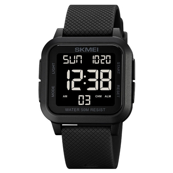 SKMEI 1894 Square Sports Water-resistant Student Simple Multifunctional Luminous Watch(Black Black Machine)