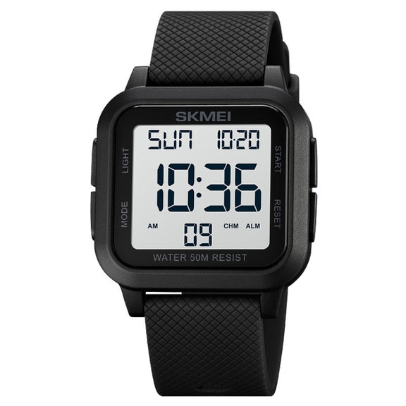 SKMEI 1894 Square Sports Water-resistant Student Simple Multifunctional Luminous Watch(Black White Machine)