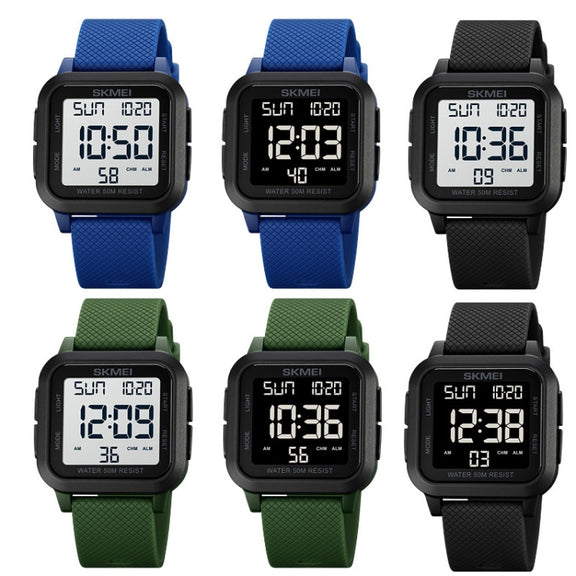 SKMEI 1894 Square Sports Water-resistant Student Simple Multifunctional Luminous Watch(Blue Black Machine)