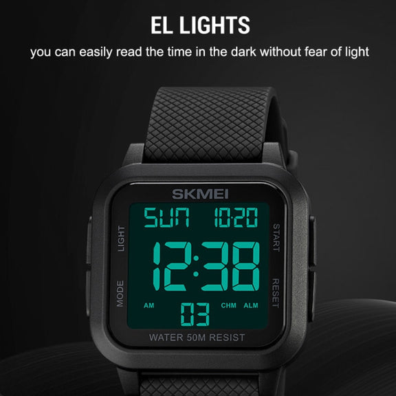 SKMEI 1894 Square Sports Water-resistant Student Simple Multifunctional Luminous Watch(Army Green White Machine)