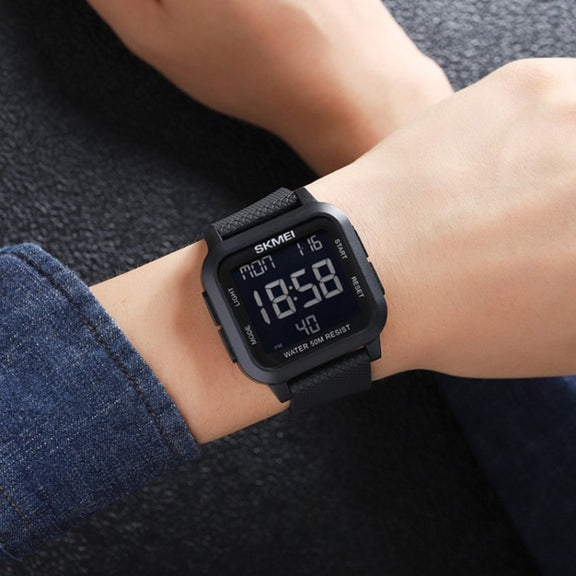 SKMEI 1894 Square Sports Water-resistant Student Simple Multifunctional Luminous Watch(Black White Machine)