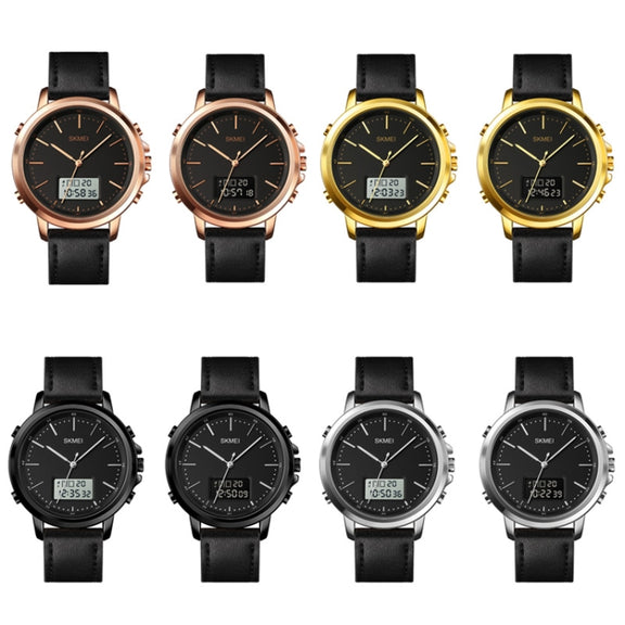 SKMEI 1652 Dual Movement Sports Leather Alloy Male Watch, Color: Silver Shell Black Machine
