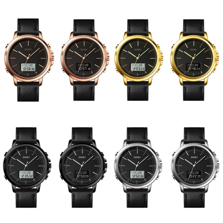 SKMEI 1652 Dual Movement Sports Leather Alloy Male Watch, Color: Silver Shell Black Machine