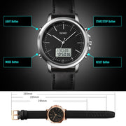 SKMEI 1652 Dual Movement Sports Leather Alloy Male Watch, Color: Silver Shell Black Machine