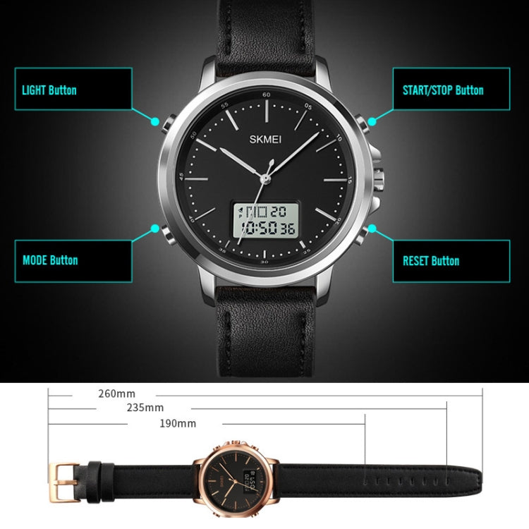 SKMEI 1652 Dual Movement Sports Leather Alloy Male Watch, Color: Silver Shell Black Machine