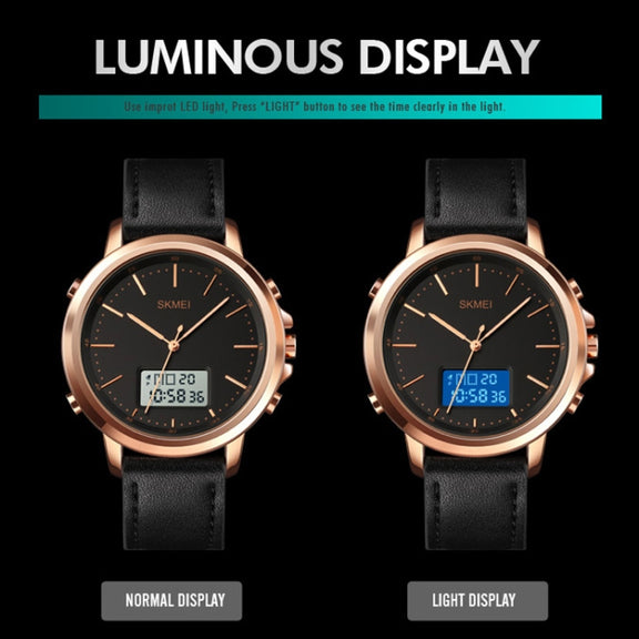 SKMEI 1652 Dual Movement Sports Leather Alloy Male Watch, Color: Silver Shell Black Machine