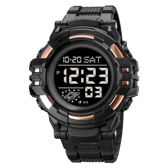SKMEI 2003 Multifunctional Back Light Sports Watch Mens Countdown Date Alarm Clock Watch(Rose Gold Black Machine)