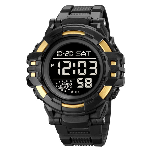 SKMEI 2003 Multifunctional Back Light Sports Watch Mens Countdown Date Alarm Clock Watch(Gold Black Machine)