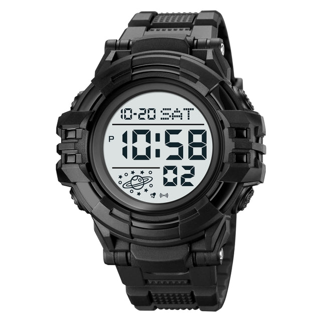 SKMEI 2003 Multifunctional Back Light Sports Watch Mens Countdown Date Alarm Clock Watch(Black White Machine)