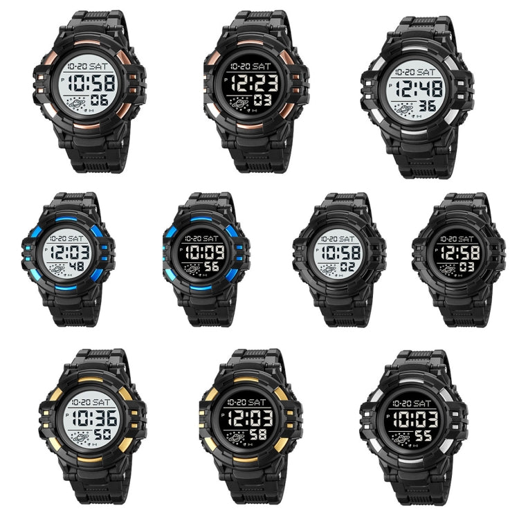 SKMEI 2003 Multifunctional Back Light Sports Watch Mens Countdown Date Alarm Clock Watch(Gold White Machine)
