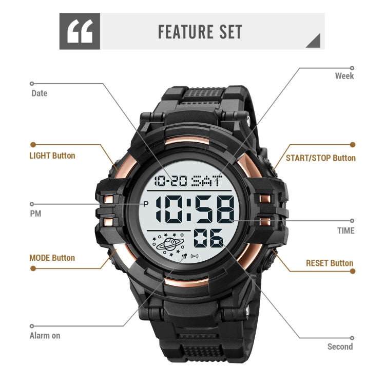 SKMEI 2003 Multifunctional Back Light Sports Watch Mens Countdown Date Alarm Clock Watch(Black White Machine)