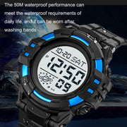 SKMEI 2003 Multifunctional Back Light Sports Watch Mens Countdown Date Alarm Clock Watch(Black White Machine)