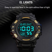 SKMEI 2003 Multifunctional Back Light Sports Watch Mens Countdown Date Alarm Clock Watch(Black White Machine)